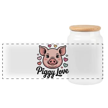 Cochon de dessin animé avec des cœurs - Boîte à biscuits avec couvercle en bois - blanc - Devant