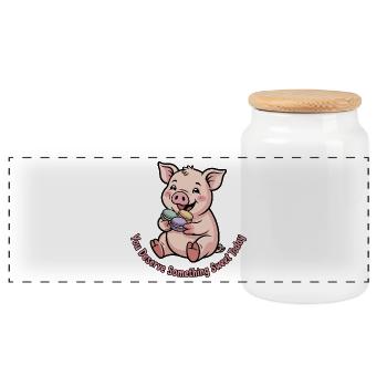 Süßes Schweinchen mit Macaron - Panorama Keksdose mit Holzdeckel - Weiß - Vorne