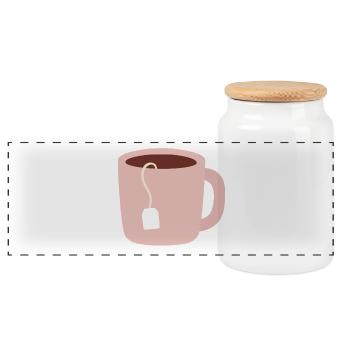 Pastellrosa Teetassen-Illustration - Panorama Keksdose mit Holzdeckel - Weiß - Vorne