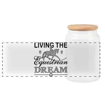 Living the equestrian dream - Dressage Edition - Panoramic Cookie Jar with Wooden Lid - white - Front
