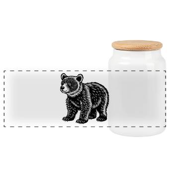 Bear cub - Panoramic Cookie Jar with Wooden Lid - white - Front