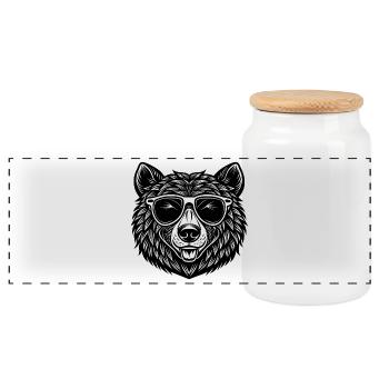 Ours avec des lunettes de soleil - Boîte à biscuits avec couvercle en bois - blanc - Devant