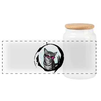 Coole Katze – Pinke Sonnenbrille Retro Kunst Kombo - Panorama Keksdose mit Holzdeckel - Weiß - Vorne