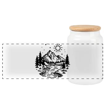 Mountains Landscape Forest - Panoramic Cookie Jar with Wooden Lid - white - Front