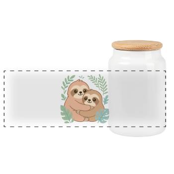 Cuddling sloths in the jungle - Panoramic Cookie Jar with Wooden Lid - white - Front