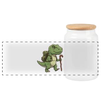 Niedliche Wanderung T-Rex Dinosaurier-Trekkingkunst - Panorama Keksdose mit Holzdeckel - Weiß - Vorne