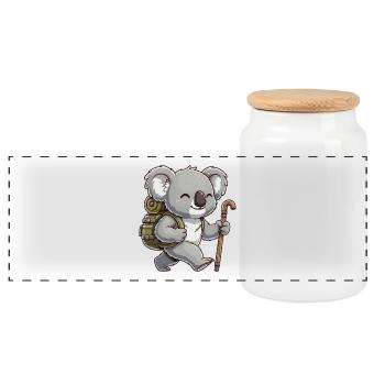 Cute Hiking Koala Bear Trekking Art - Panoramic Cookie Jar with Wooden Lid - white - Front