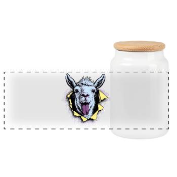 Llama Pop Art – Naughty Tongue Illustration - Panoramic Cookie Jar with Wooden Lid - white - Front