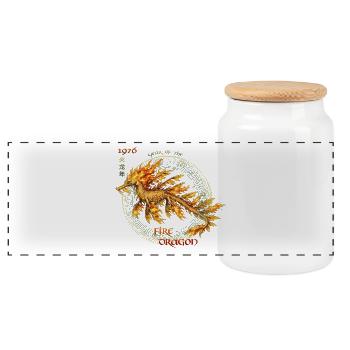 Fire Sea Dragon 1976 – Aquatic Dragon Spirit - Panoramic Cookie Jar with Wooden Lid - white - Front