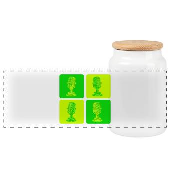 Microphone Pop Art Green - Panoramic Cookie Jar with Wooden Lid - white - Front