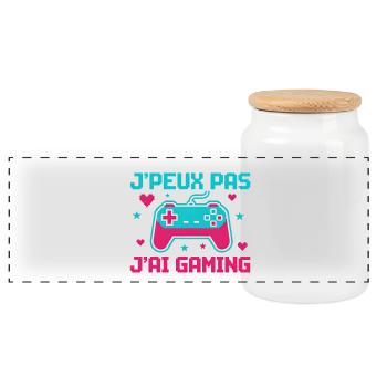 I can't I have gaming — Pixel controller - Panoramic Cookie Jar with Wooden Lid - white - Front