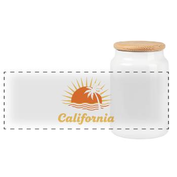 California Sunset Palm - Panoramic Cookie Jar with Wooden Lid - white - Front