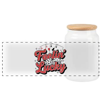 Feelin Lucky Card Dice Casino Vibe - Boîte à biscuits avec couvercle en bois - blanc - Devant