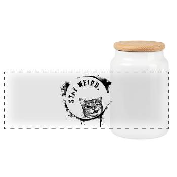 Stay Weird Moderne Katzen Illustration Streetstyle - Panorama Keksdose mit Holzdeckel - Weiß - Vorne