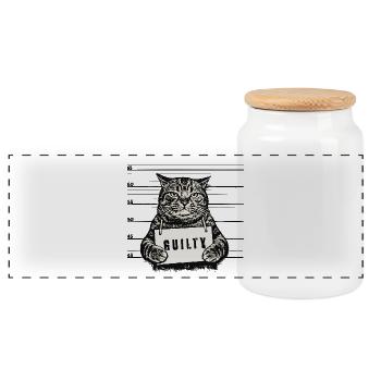 Gangster Cat – Art en demi-ton de photo d’identité coupable - Boîte à biscuits avec couvercle en bois - blanc - Devant