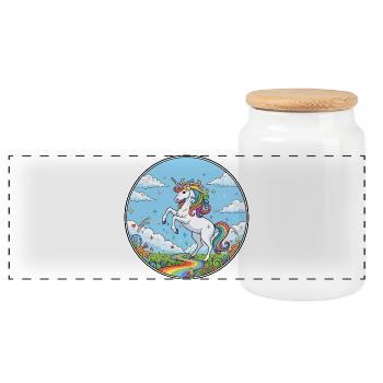 Rainbow River Unicorn Colorful Dreamland Motif - Panoramic Cookie Jar with Wooden Lid - white - Front