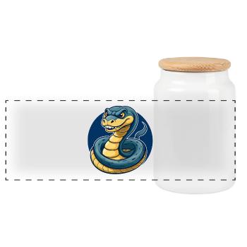 Anaconda Kawaii Mascot Cartoon Clipart Logo Badge - Panoramic Cookie Jar with Wooden Lid - white - Front