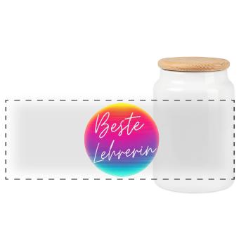 Beste Lehrerin! Neon Kreis Personalisierbar - Panorama Keksdose mit Holzdeckel - Weiß - Vorne