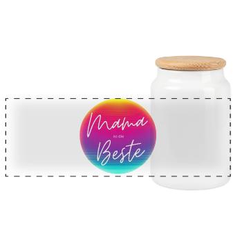 Mama ist die Beste! Neon Kreis Personalisierbar - Panorama Keksdose mit Holzdeckel - Weiß - Vorne