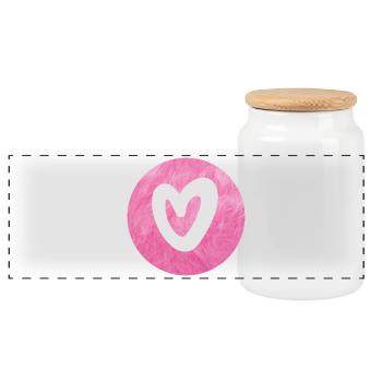 Mariage d'amour en fourrure rose duveteuse avec un cœur en forme de cercle - Boîte à biscuits avec couvercle en bois - blanc - Devant