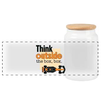 Think Outside Box Formula Car Racing - Panoramic Cookie Jar with Wooden Lid - white - Front