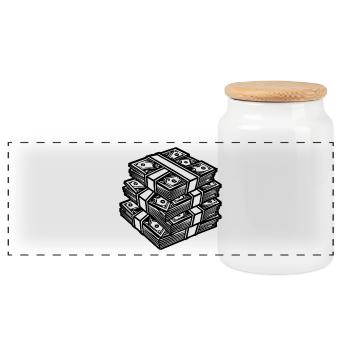 Big stack of money - Panoramic Cookie Jar with Wooden Lid - white - Front