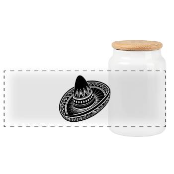 Mexikanischer Sombrero - Panorama Keksdose mit Holzdeckel - Weiß - Vorne