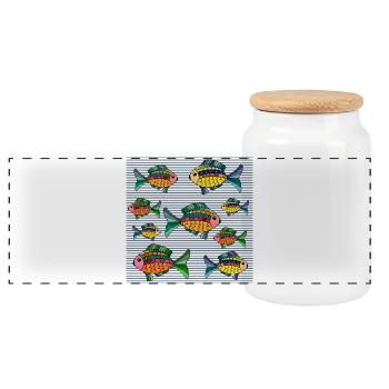 Poissons - Boîte à biscuits avec couvercle en bois - blanc - Devant