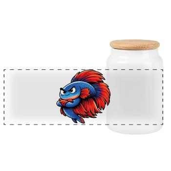 Blue Red Kampffisch - Panorama Keksdose mit Holzdeckel - Weiß - Vorne