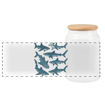 Blue Shark Parade Ocean Print - Panoramic Cookie Jar with Wooden Lid - white - Front