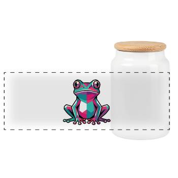 Bunter geometrischer Frosch - Panorama Keksdose mit Holzdeckel - Weiß - Vorne
