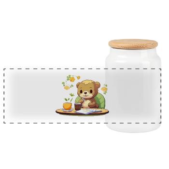 Cuddly bear on coffee - Panoramic Cookie Jar with Wooden Lid - white - Front