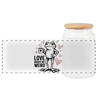 Love Makes Me Weird Frog - Panoramic Cookie Jar with Wooden Lid - white - Front