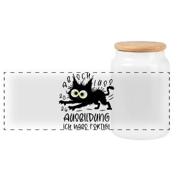 Training 2026 I'm done! Cat - Panoramic Cookie Jar with Wooden Lid - white - Front