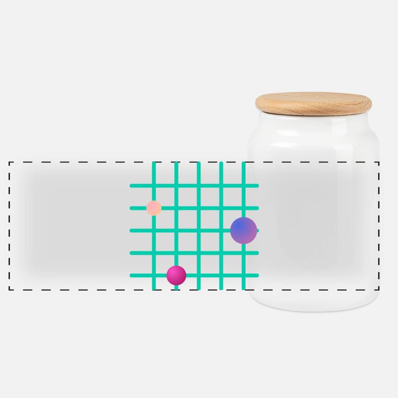 Geometrisches Grid mit Farb-Sphären - Panorama Keksdose mit Holzdeckel - Weiß