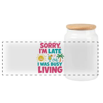 Sorry I'm Late – I Was Busy Living | Sommer - Panorama Keksdose mit Holzdeckel - Weiß - Vorne