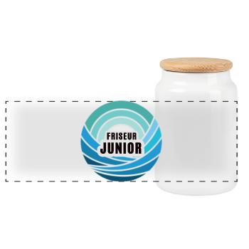 Hairdresser Junior Successor Son Child Boy Trainee - Panoramic Cookie Jar with Wooden Lid - white - Front