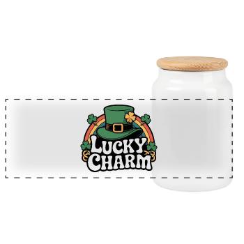 Lucky Charm Leprechaun-Hat Design - Panorama Keksdose mit Holzdeckel - Weiß - Vorne
