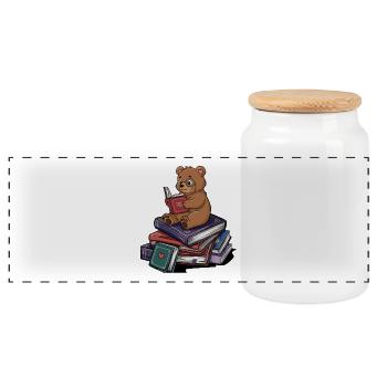 Ours de bibliothèque Animal lit des livres Art - Boîte à biscuits avec couvercle en bois - blanc - Devant