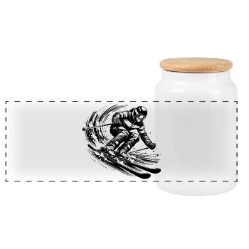Winter Mountain Adventure Skiers at Full Speed - Panoramic Cookie Jar with Wooden Lid - white - Front