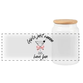 Girls Trip Shirt – Girls Just want to Have Fun - Panoramic Cookie Jar with Wooden Lid - white - Front