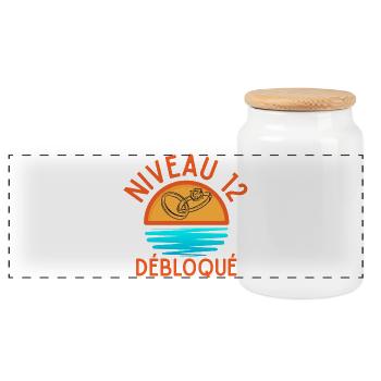 Level 12 Unlocked Anniversary Couple - Panoramic Cookie Jar with Wooden Lid - white - Front