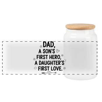 Premier héros du père le fils Première fille amoureuse - Boîte à biscuits avec couvercle en bois - blanc - Devant