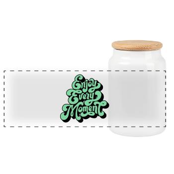 Enjoy every moment - Panoramic Cookie Jar with Wooden Lid - white - Front