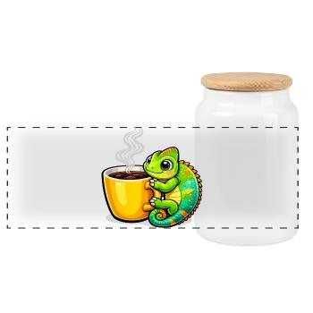 Coffee Dragon Cuddle - Panoramic Cookie Jar with Wooden Lid - white - Front