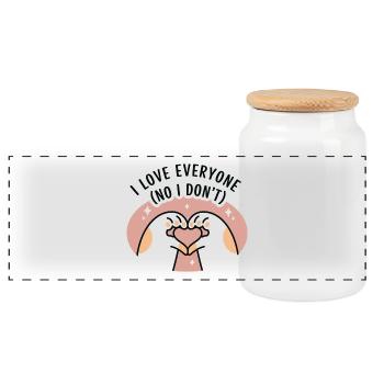 Love Everyone (No I Don't) - Panoramic Cookie Jar with Wooden Lid - white - Front