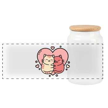 Heartfelt Cat Hug Duo - Panoramic Cookie Jar with Wooden Lid - white - Front
