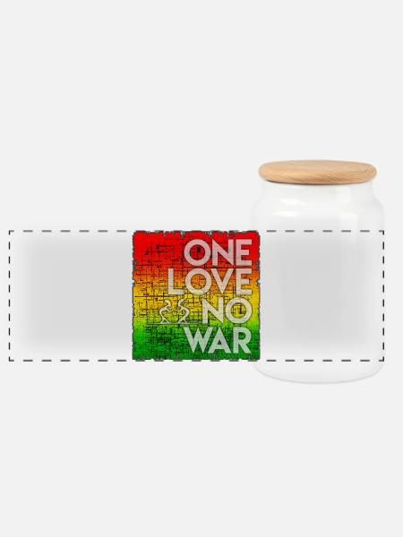One Love No War Rainbow - Panoramic Cookie Jar with Wooden Lid - white