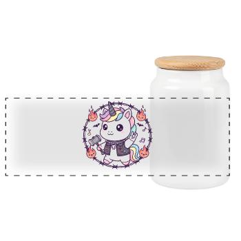 Kawaii Metal Einhorn - Rock Punk Unicorn - Panoramic Cookie Jar with Wooden Lid - white - Front