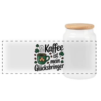 Le café est mon porte-bonheur - Boîte à biscuits avec couvercle en bois - blanc - Devant